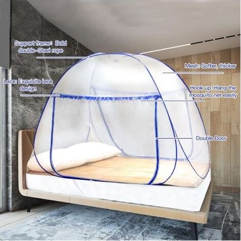 Moustiquaire portable pop-up pour auvent anti-moustiques à double porte, design avec fond, facile à installer, efficace contre les piqûres de moustiques, 150 x 200 cm