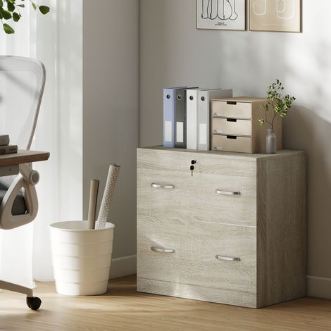 Tiroir de bureau 77x42x72 cm avec 2 tiroirs avec guides pour suspendre des dossiers pour serrure A4 et clés naturelles