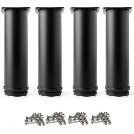 Quatre pieds de table noirs réglables, de 150 mm de haut, épais, adaptés aux armoires, tables, meubles, etc., en acier inoxydable, réglables en hauteur de 0 à 15 mm, livrés avec un support en acier in (1/5)