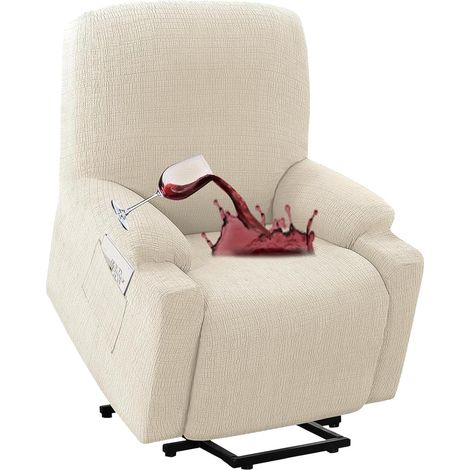 Funda impermeable 100% para sillón reclinable eléctrico, funda elástica para sofá reclinable eléctrico, funda protectora lavable y extraíble con borde elástico (beige, L) (1/5)
