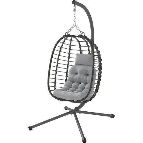 Outsunny Poltrona Sospesa in Rattan con Cuscino e Altezza Regolabile Grigio