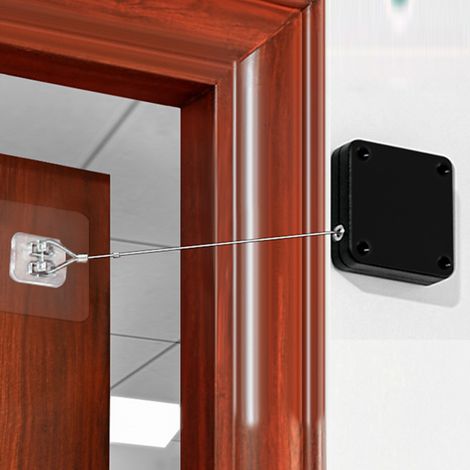 Dispositif de fermeture automatique de porte, ferme-porte coulissant amorti, dispositif domestique sans perçage, ferme-porte à ressort et à corde. (1/5)