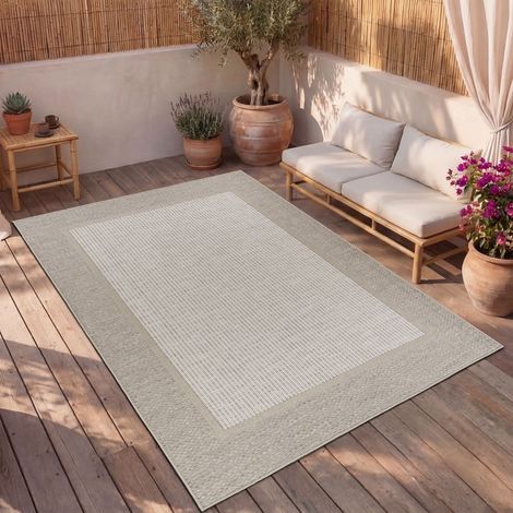 Paco Home Tappeto Per Esterno Da Balcone Terrazza Tappeto Cucina Moderno Boho Etnico 120x160 cm, Beige 7