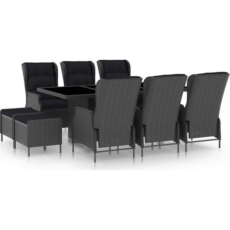 Ensemble Table + 8 chaises - Table à manger avec Chaises avec coussins Résine tressée Gris foncé BV882208 - BonneVie (1/5)