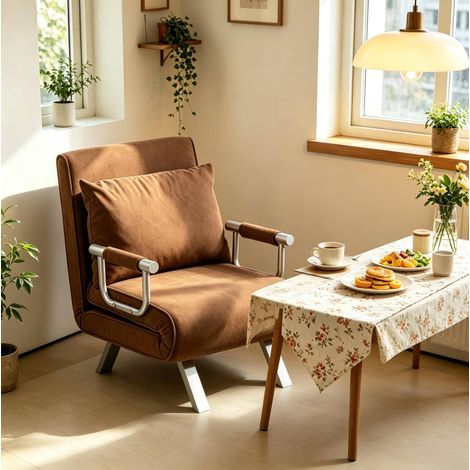 Fauteuil convertible 65x69x80 cm marron, 5 positions, métal et suédine avec coussin MEUBLIV (1/5)