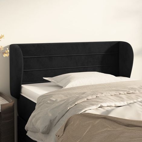 Tête de lit avec oreilles pour lit simple, Cadre de lit, Tableau décoratif de chevet Noir 83x23x78/88 cm Velours CDE63553 (1/5)