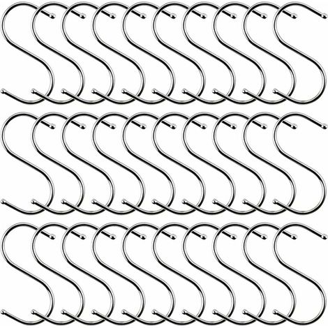30 Pieces S-Shaped Coat Hooks, 7cm Stainless Steel Kitchen Hooks S-Shaped Coat Hooks Rustproof Metal Coat Hooks Metal Hooks for Kitchen, Bathroom, Bedroom and Office, Silver (1/5)