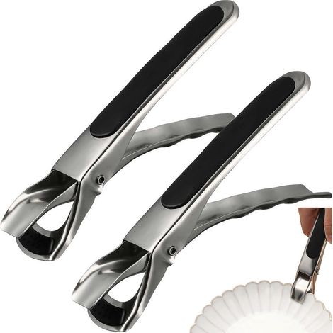 Lot de 2 pinces de préhension anti-chaleur en acier inoxydable pour la vaisselle, le four à micro-ondes, le grille-pain et le cuiseur vapeur.-18X3X9CM (1/3)