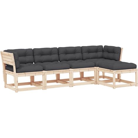 5 Piece Garden Sofa Set with Cushions Solid Wood Pine vidaXL (1/5)