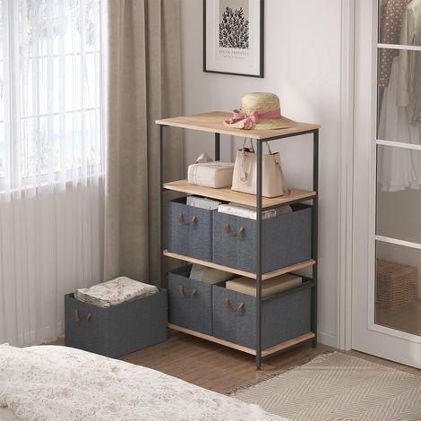 WOLTU Aufbewahrungsboxen 5 Stück, faltbare Aufbewahrungswürfel mit Griffen, Stoffboxen Aufbewahrung, Stapelboxen Organisationsboxen, 47x35x30 cm, Grau