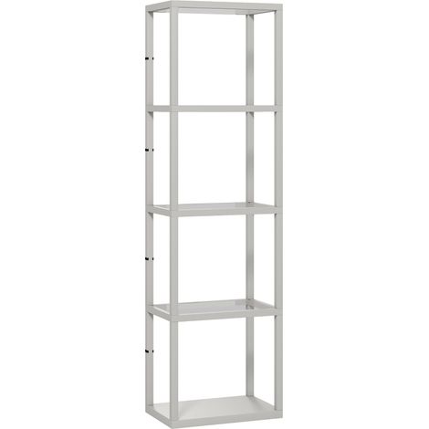 LED Floor Lamp with Glass Shelves, 4 Layers Dimmable Tall Standing Lamp, Modern Column Shelf Floor Light for Living Room, Bedroom, Office, Grey