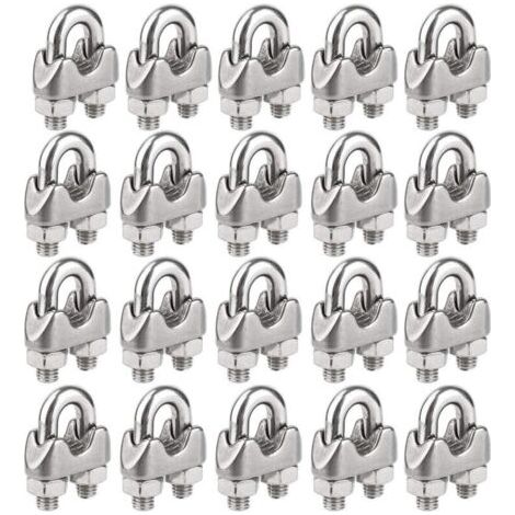 Pair Lntyq Lot de 20 serre-câbles M5 en acier inoxydable pour fixation de câbles en U pour câbles de gréement et câbles de tension (Ø 5 mm)