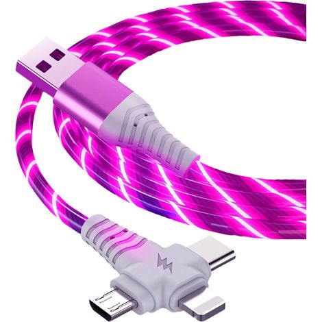 Cable USB - 3 En 1 Micro USB Type C Lightning - 1 M - Indicateur LED Rouge - Charge Et Synchronisation