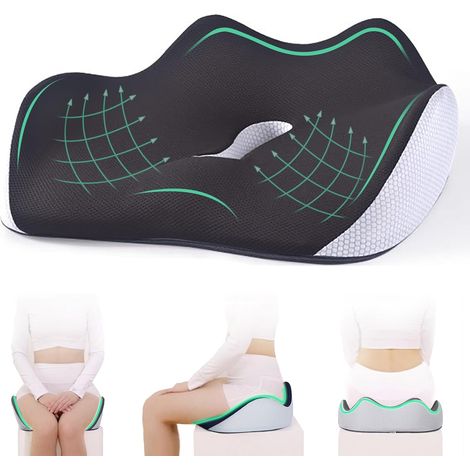 BEBUSINGOTO Cojín de espuma viscoelástica para asiento - Cojín ergonómico para silla de oficina y coche, ideal para aliviar el dolor de espalda (negro) (1/5)