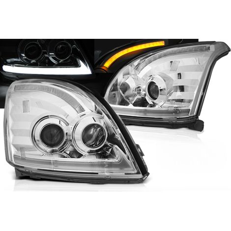 Paire feux phares Toyota Land Cruiser 120 de 2003 a 2009 TubeLight Led Chrome-33022230