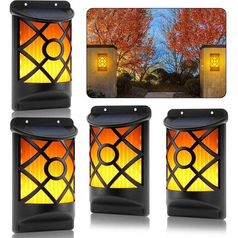 Juego de luces solares de llama para exteriores (4 piezas) – Llama LED intermitente 3D, 66 perlas LED, valla automática para patio (1/5)