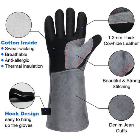Gants de protection,Résistants à la chaleur,aux coupures et à l'abrasion (350 °C),Manches longues (40 cm),Pour le soudage et la cuisine (1/4)