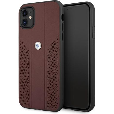 Étui BMW BMHCN61RSPPR pour iPhone 11 / XR 6.1, rouge, rigide, en cuir perforé incurvé (1/4)