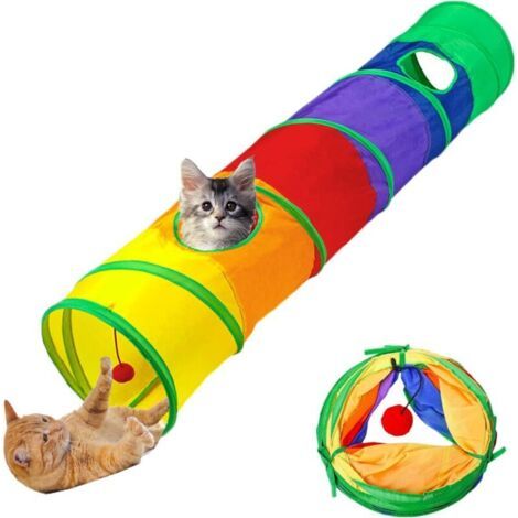 Cat Toys Cat Tunnel and Cat Cube Pop Up Collapsible Kitten Indoor Outdoor Toys-Collapsible 2 way Cat Tube- for Cat, Puppy, Kitty, Kitten, Rabbit (1/5)