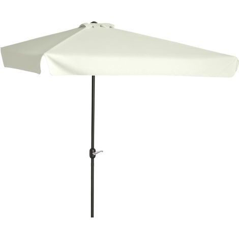 Demi parasol parasol de balcon 5 entretoises métal chemenée encluse 2,3 x 1,3 x 2,49 m polyester haute densité crème