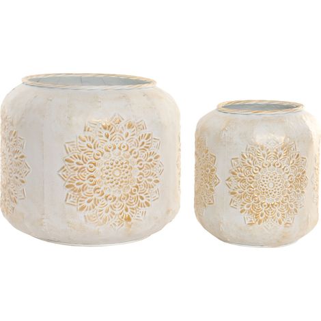 Macetero Set 2 Metal 40X40X35 Mandala Blanco (1/4)