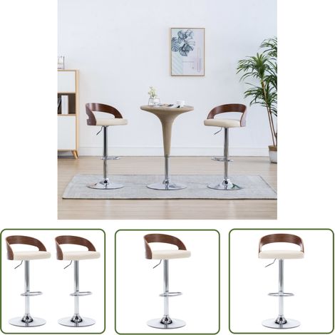 lot de 2 Tabourets de bar Tabourets Haut Chaises de Bar Sièges de Cuisine crème similicuir et bois courbé HAV4977 (1/5)