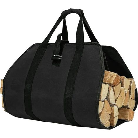 sac de transport pour bûches résistant à l'eau, accessoires de cheminée pliables, idéal pour les poêles à bois, le camping, (noir) (1/5)