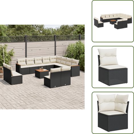 13-tlg. Garten-Sofagarnitur mit Kissen Schwarz Poly Rattan - Gartenmöbel - Outdoor-Set - Rattan Gartenset - PE-Rattan - Esstisch Set (1/5)