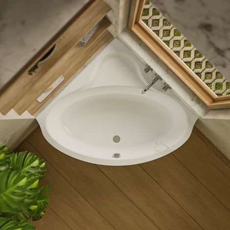 ECOLAM Baignoire d'angle Bala 140x140cm + support polystyrène 1.083  pieds siphon silicone  Baignoire d'angle (1/5)