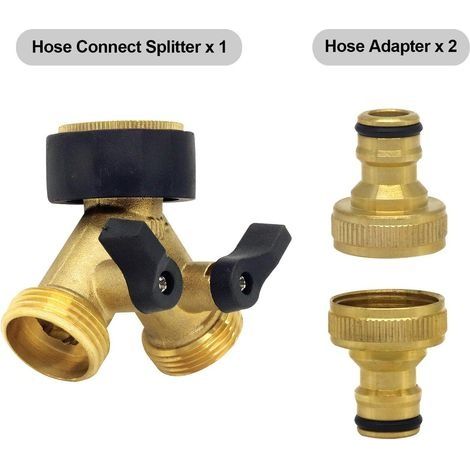 Y-Verbinder für Wasserzulaufschlauch (2-Wege-Anschluss für Zulaufschläuche, 26,9 mm (3/4") Messing, Y-förmiger Verteiler), kompatibel mit 1/2"-Gartenschlauchanschlusssystem (1/4)