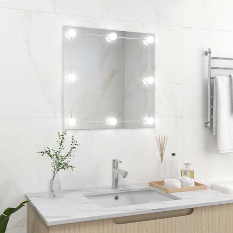 Miroir mural avec lampes LED Style baroque - Miroir lumineux de salle de bain Carré Verre BV211166 - BonneVie (1/5)
