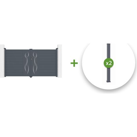 Pack portail battant LIFE 300x160cm + 2 poteaux EIFEL H.190cm Gris (1/5)