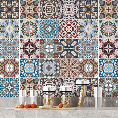 Stickers carrelage - Motif carreaux de ciments - 36 Stickers 20x20 cm - Adhésif MAT (1/3)