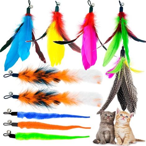 Garniture pour jouet à plumes pour chat - 10 plumes et vers remplaçables - Convient aux cannes à pêche pour chats - Pour chats d'intérieur - 1 lot (1/5)