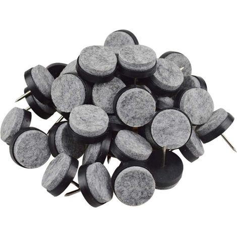 Lot de 40 patins ronds en feutre robustes à clouer pour pieds de meubles, chaises, tables, protections de sol, glissent en douceur (noir, diamètre du patin : 20 mm) (1/4)