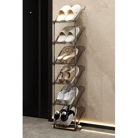 Étagère à chaussures fine à 6 niveaux, étagère à chaussures inclinée peu encombrante, étagère à chaussures, organisateur de chaussures (1/5)