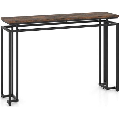 Console d’entrée 120 x 30 x 80,5 cm, table étroite pour couloir, plateau effet bois brun, charge 100 kg (1/2)