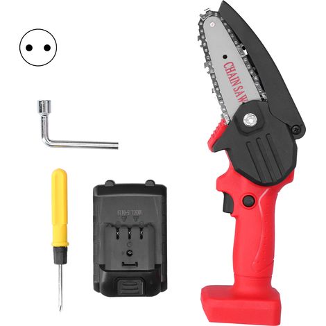 Scie électrique à chaîne rouge, mini tronçonneuse sans fil rechargeable haute puissance pour coupe d'arbres en extérieur, outil de jardinage, prise UE 220V (1/5)