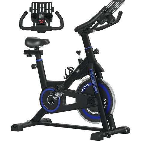 Vélo d'appartement volant 8 kg, résistance réglable, écran LCD, siège guidon ajustables, bleu (1/5)