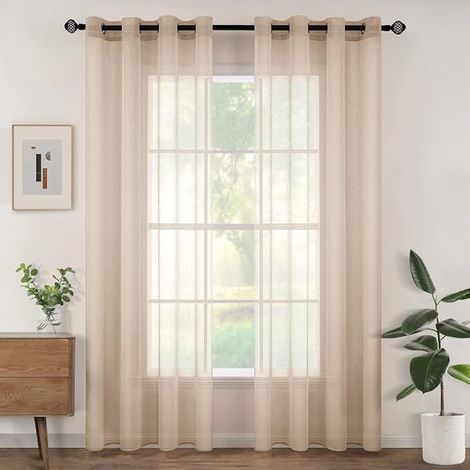 Woaboy Rideau Voilage Transparent Salon Oeillets Lot 2 140x225cm Beige (1/5)