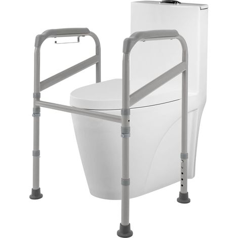 Soporte de WC, bastidor de WC, silla de WC, bipedestador, regulable en altura con asa antideslizante, alfombrilla, capacidad de carga 200 kg, para personas