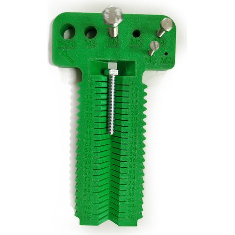 Outil de mesure de vis M2-M10+L4-100 mm. Cet outil permet de mesurer les vis métriques de M2 à M10, d'une longueur de 4 à 100 mm. - Vert.