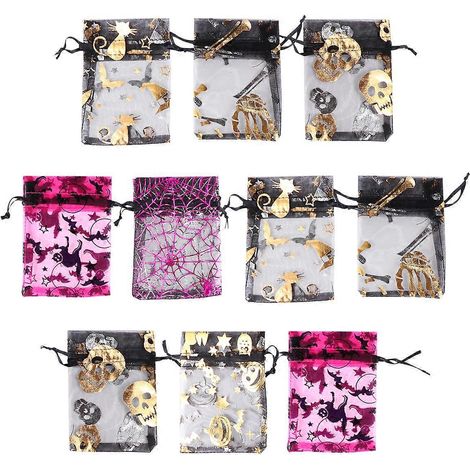 Lot de 60 pochettes cadeaux en organza pour Halloween, avec cordon de serrage pour bijoux-9X12CM (1/3)