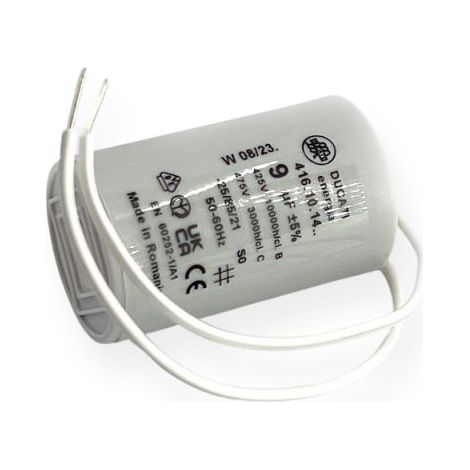 Ducati Energia – Condensateur permanent 9µF à fils – Ø36x58mm – Longueur des fils 150mm – Pour moteurs monophasés 220V et pompes à eau