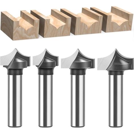 Lot de 4 Fraises à Point Rainuré - Diamètre de la Tige 8 mm, Embouts de Fraisage Arrondis pour Bois, Outil de Travail du Bois (1/5)