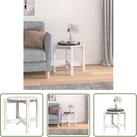 The Living Store Couchtisch Weiß Ø 52,5x45 cm Massivholz Kiefer - Esszimmertisch - Holzmöbel - Couchtisch - Wohnzimmerstil - Kiefernholzmöbel (1/5)