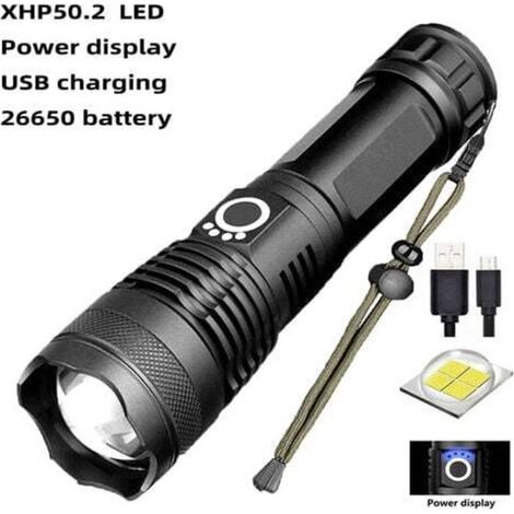 12000 Lumens Lampe Torche LED Ultra Puissante. USB Rechargeable XHP70.2 Lampe de Poche. Haute Puissance Torche IPX65 Étanche avec Batterie 5000mAh pour Camping. Activités de Plein Air