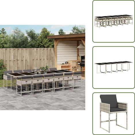The Living Store 13-tlg. Garten-Essgruppe mit Kissen Hellgrau Poly Rattan - Gartentisch - Gartenmöbelset - Outdoor Möbel - Esstisch - Gartenstühle