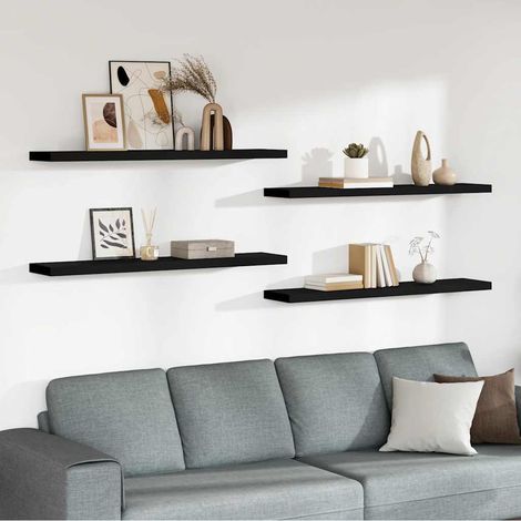 Schweberegale 4 Stk. Schwarz 120x23,5x3,8 cm MDF
