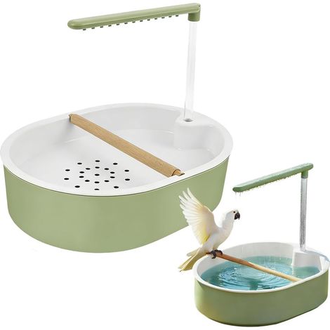 Doccia per uccelli per parrocchetti e calopsitte, abbeveratoio automatico con cascata e rubinetto di circolazione, accessori per gabbie, sistema idrico in ABS, 31,8 x 28 x 25 cm, alimentazione USB (1/5)
